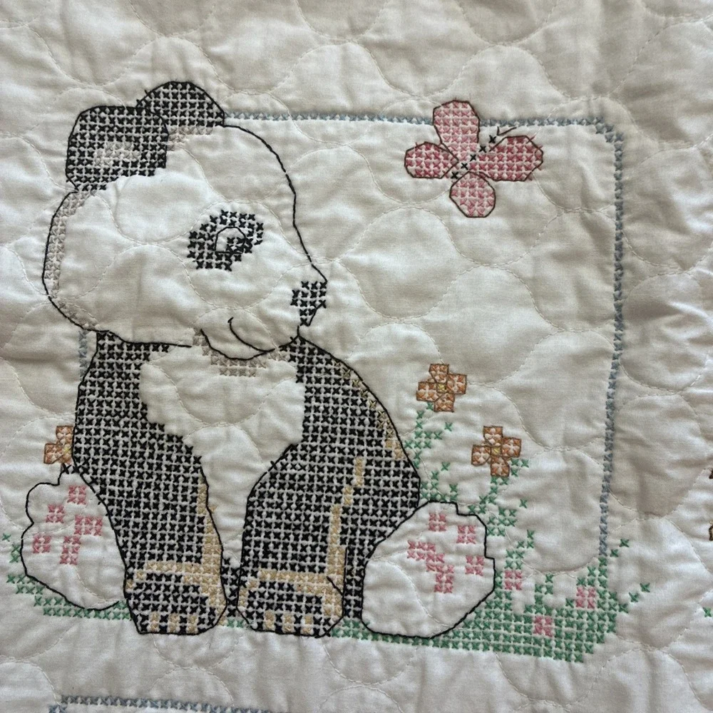 Cross Stitch Baby Quilt Baby Jungle Animals- Handmade 30.5